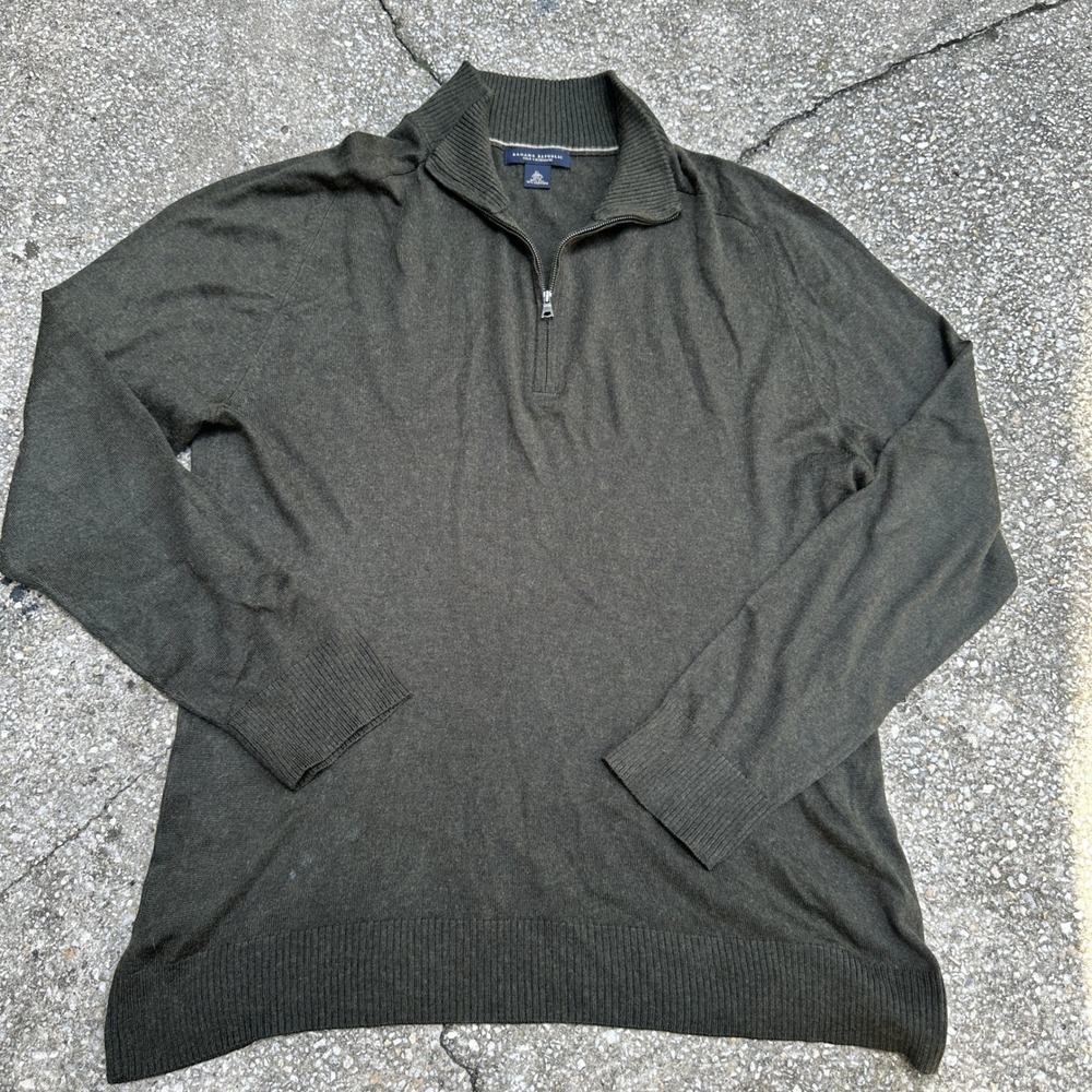 Banana Republic Mens XL Silk Cashmere Quarter Zip Sweater Olive Green Pullover